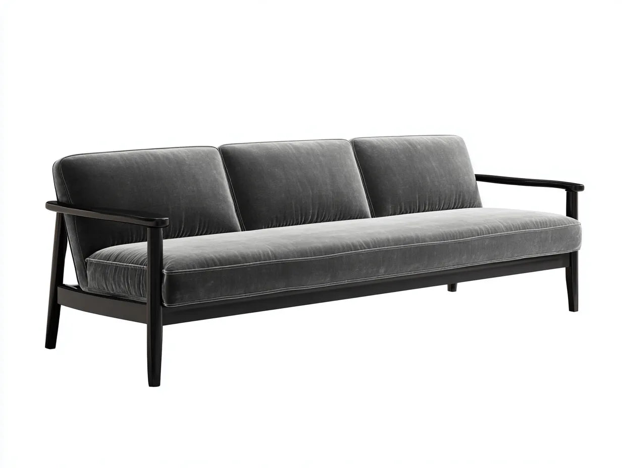 3-Sitzer Sofa aus Samtstoff 222x87x80 cm - dunkelgrau und schwarz - für das Wohnzimmer - elegantes Design mit Holzrahmen