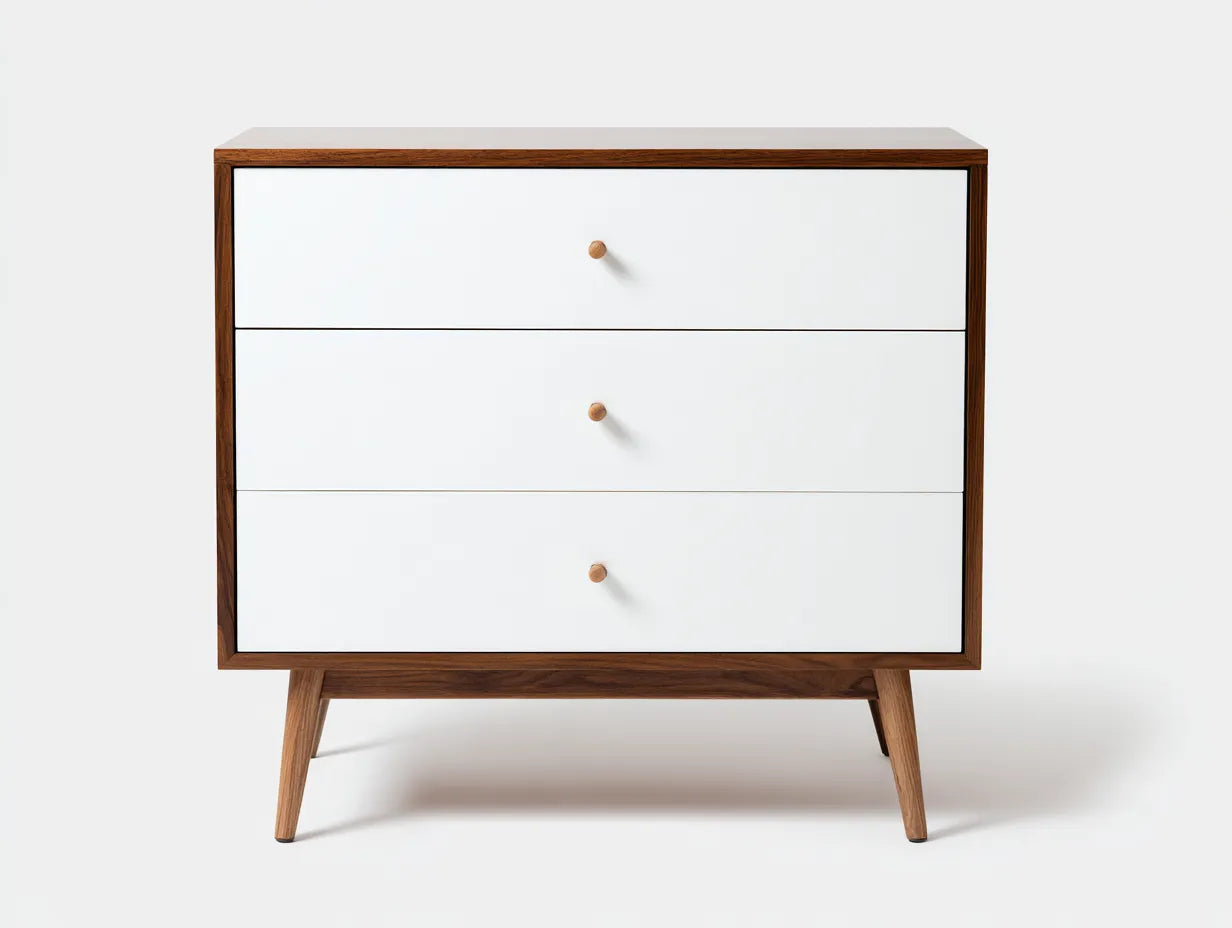 Kommode 82x40x84 cm - Weiß und Nussbaumoptik - 3 Schubladen - modernes Design für das Schlafzimmer