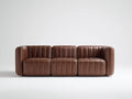 3-Sitzer Sofa in Lederoptik 216x86x74 cm - cognacbraun - für das Wohnzimmer - modulares Design mit markanter Steppung