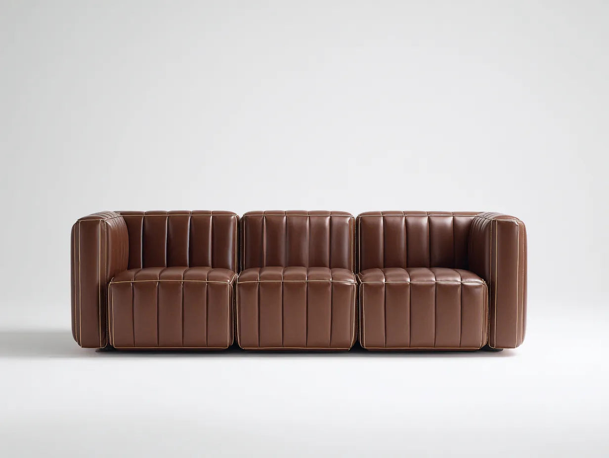 3-Sitzer Sofa in Lederoptik 216x86x74 cm - cognacbraun - für das Wohnzimmer - modulares Design mit markanter Steppung