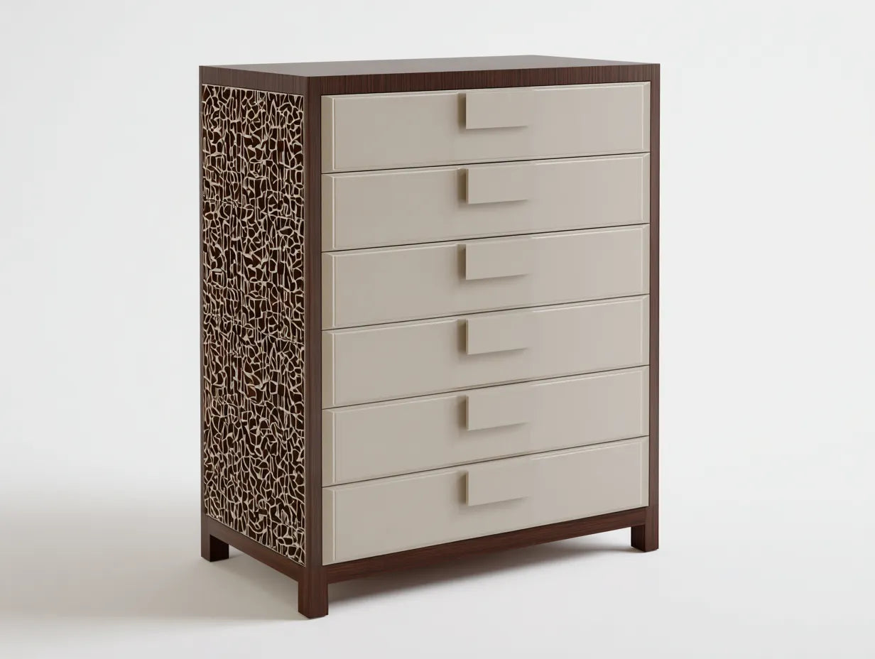 Kommode 80x42x118 cm - cremeweiß und nussbaumbraun - 6 Schubladen - modernes Design für das Schlafzimmer