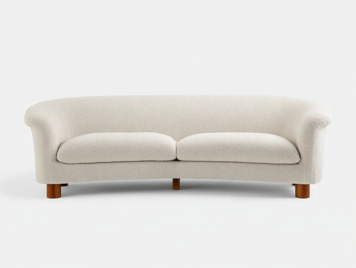 2-Sitzer Sofa aus Bouclé-Stoff 198x92x76 cm - cremeweiß - für Wohnzimmer und Lounge - organisches Design mit geschwungener Form