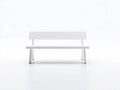 Sitzbank 130x52x80 cm - weißes Gestell mit Rückenlehne - geradlinige Form - modernes Design für den Außenbereich