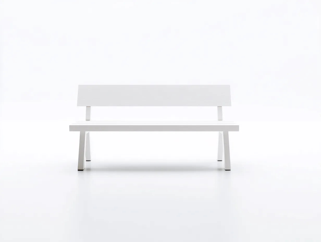 Sitzbank 130x52x80 cm - weißes Gestell mit Rückenlehne - geradlinige Form - modernes Design für den Außenbereich
