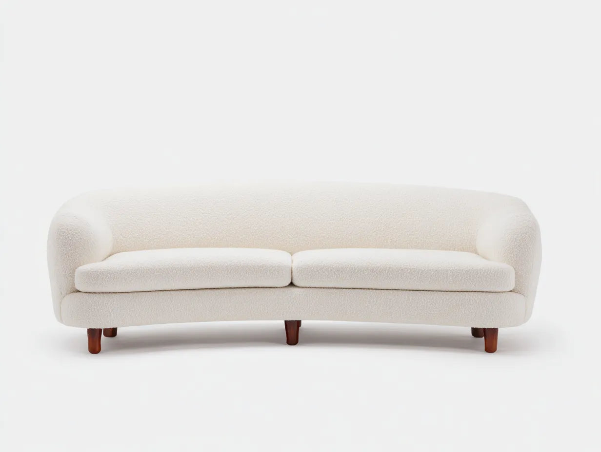 2-Sitzer Sofa aus Bouclé-Stoff 202x94x77 cm - wollweiß - für Wohnzimmer und Empfangsbereich - geschwungenes Design mit weicher Linienführung