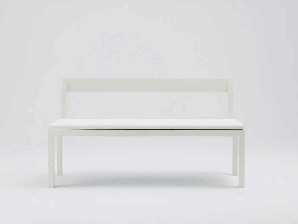 Sitzbank 125x52x82 cm - Gestell in Weiß mit hellem Polsterbezug - mit Rückenlehne - modernes Design für den Außenbereich
